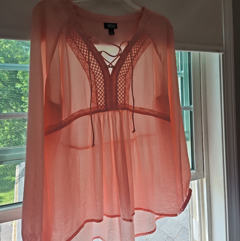 a.n.a Coral Lace-Up Crochet Peasant Tunic
